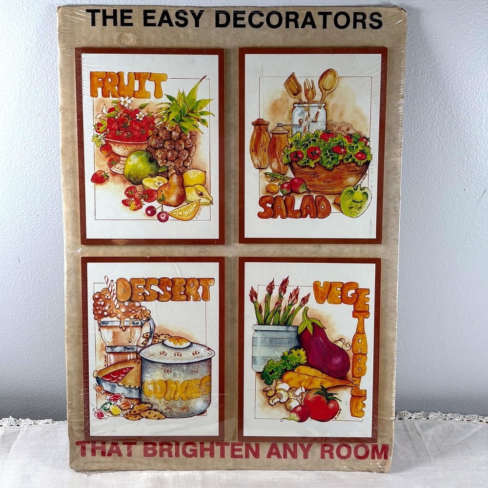Vintage 1979 Action Industries Kitchen Wall Art Plaques Set of 4 Fruit Dessert